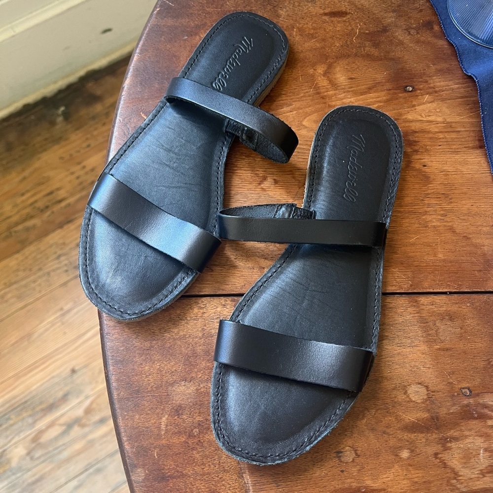 Madewell, The Boardwalk Double-Strap Slide Sandal in Leather